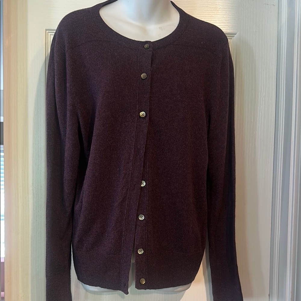 Eddie Bauer Heather Purple Cardigan Sweater Classic Knit